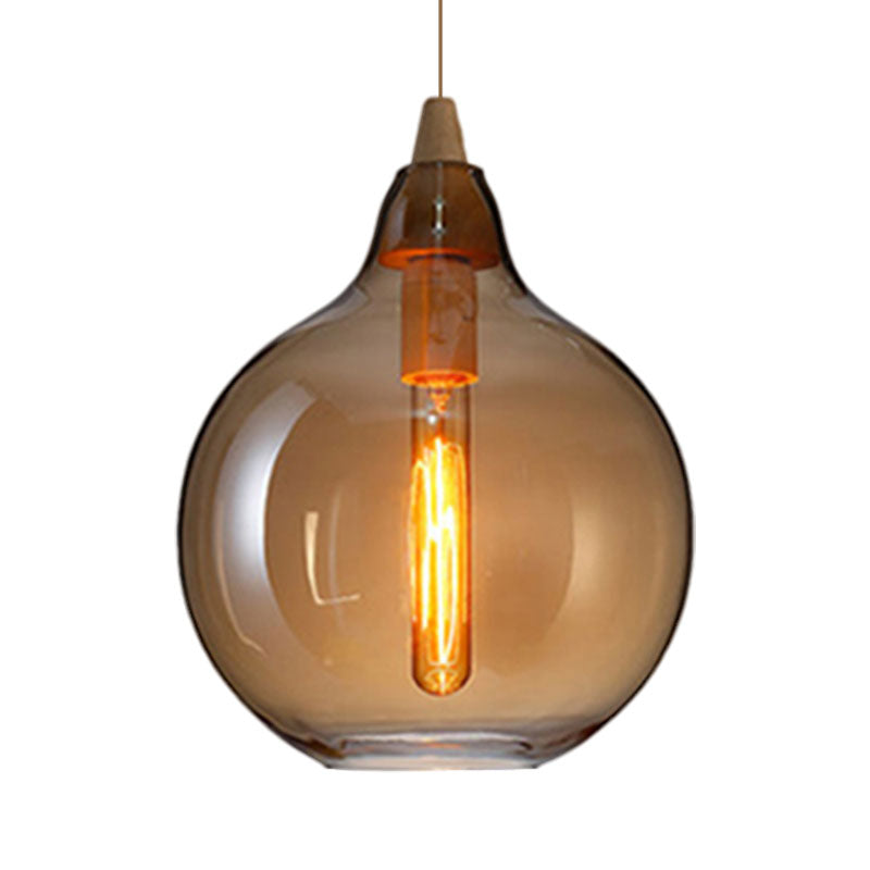 Global/Gourd/Ellipse Pendant Light Contemporary Smoky/Amber/White Glass 1 Light Dining Room Hanging Ceiling Lamp