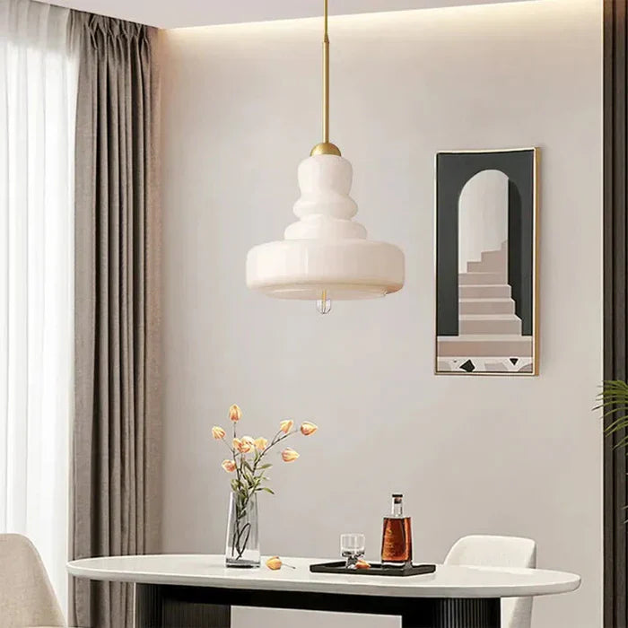 Designer Hanging Lamp with Milk Glass Bauhaus