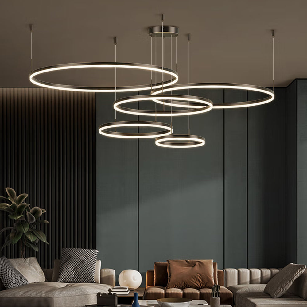Arisha Pendant Light Tir-Circle Ring Modern Black/Gold/Coffee Metal Bedroom