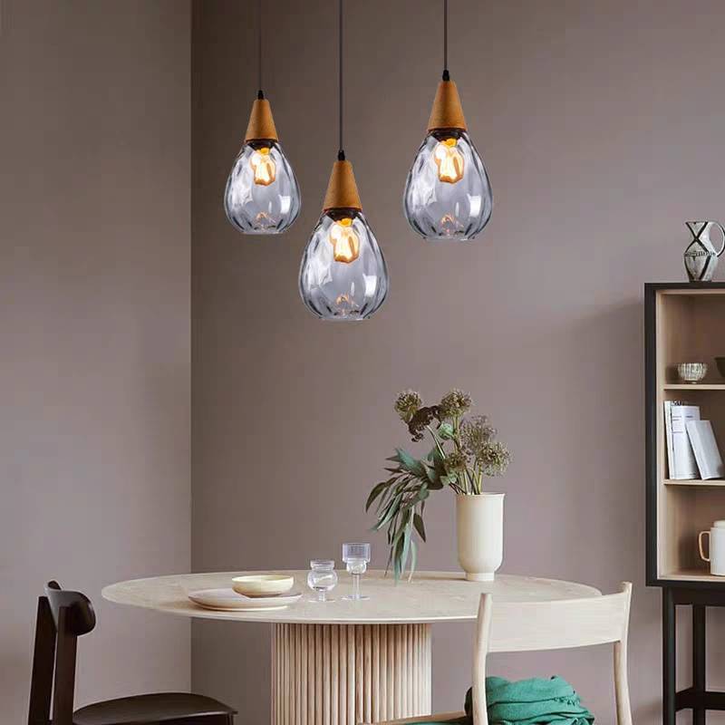 Arisha Vintage LED Suspension Amber Glass Wood Bedroom