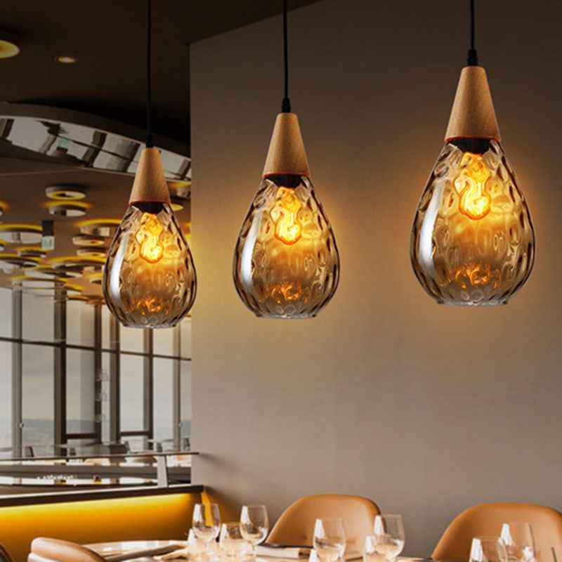 Arisha Vintage LED Suspension Amber Glass Wood Bedroom