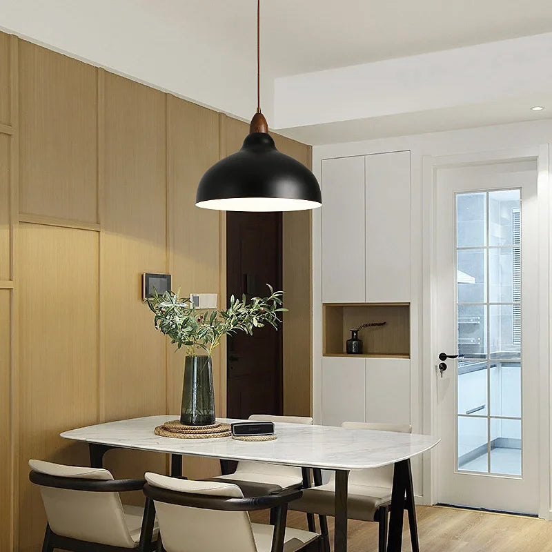 Modern Hanging Lamp with Wooden Accent – Minimalist Design