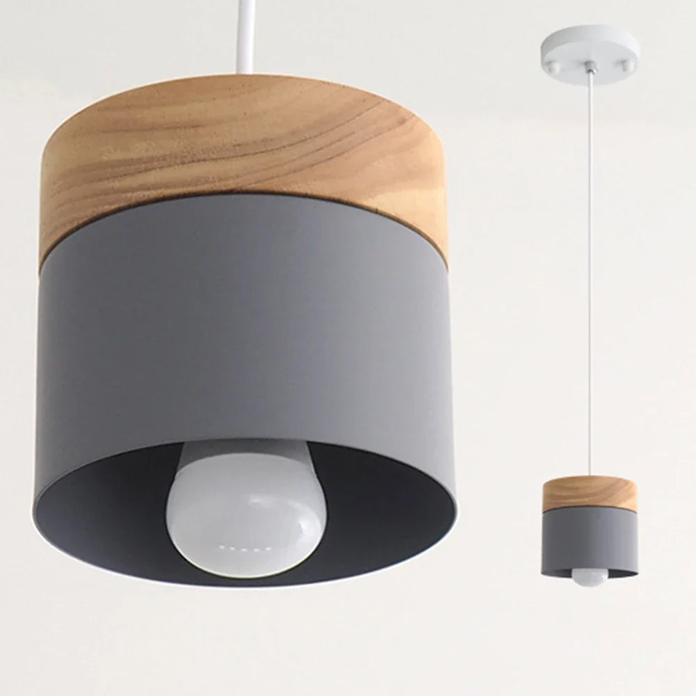 Hanging Lamp in Scandinavian Style – Metal Shade with Wood, Minimalist Lighting