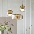 June Modern Cylinder Pendant Light. Clear/Smoky Gray/Amber