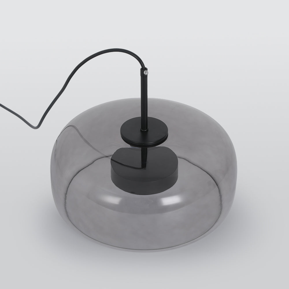 June Modern Cylinder Pendant Light. Clear/Smoky Gray/Amber