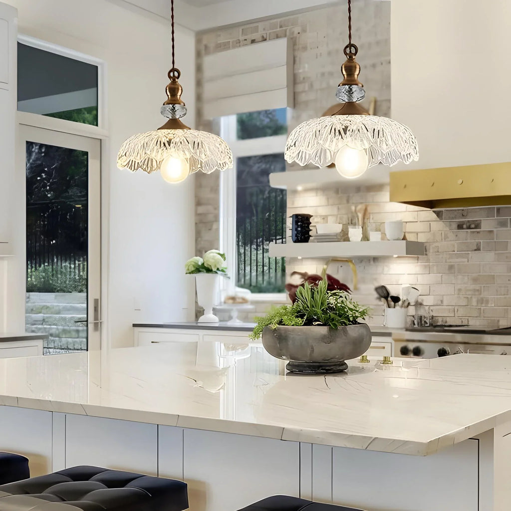 Anthea Retro Brass Glass Flower Pendant Light