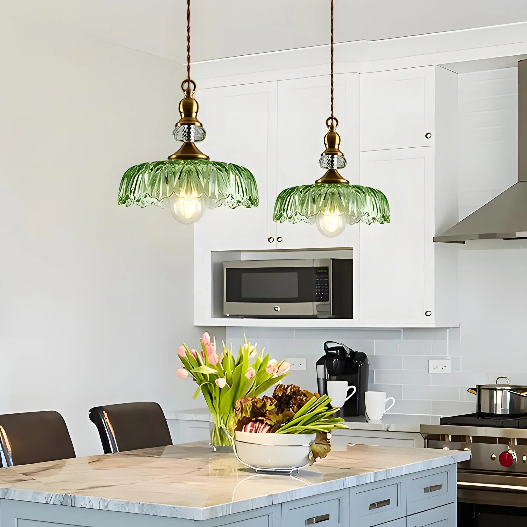 Anthea Retro Brass Glass Flower Pendant Light