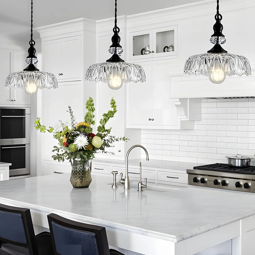 Anthea Retro Brass Glass Flower Pendant Light