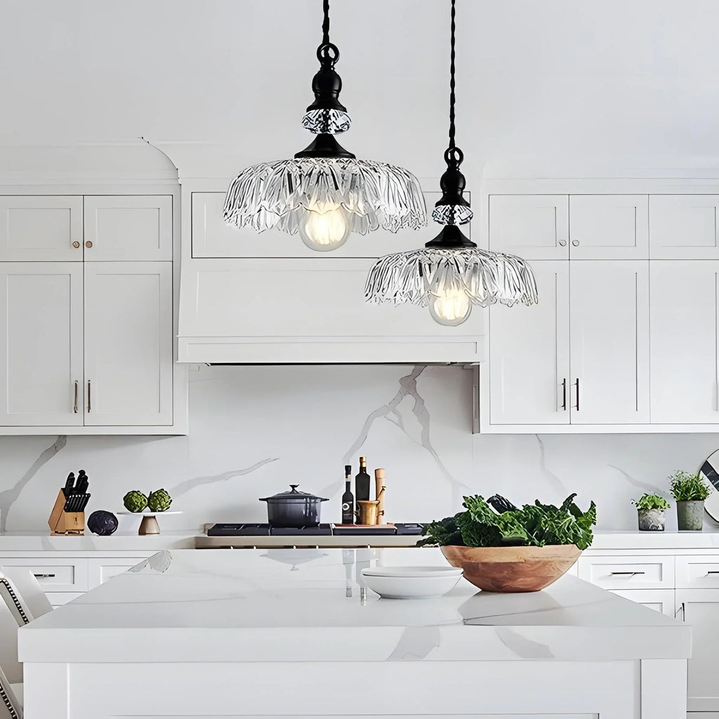Anthea Retro Brass Glass Flower Pendant Light