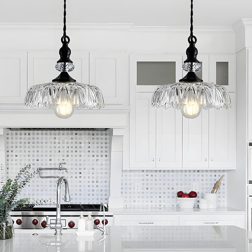 Anthea Retro Brass Glass Flower Pendant Light