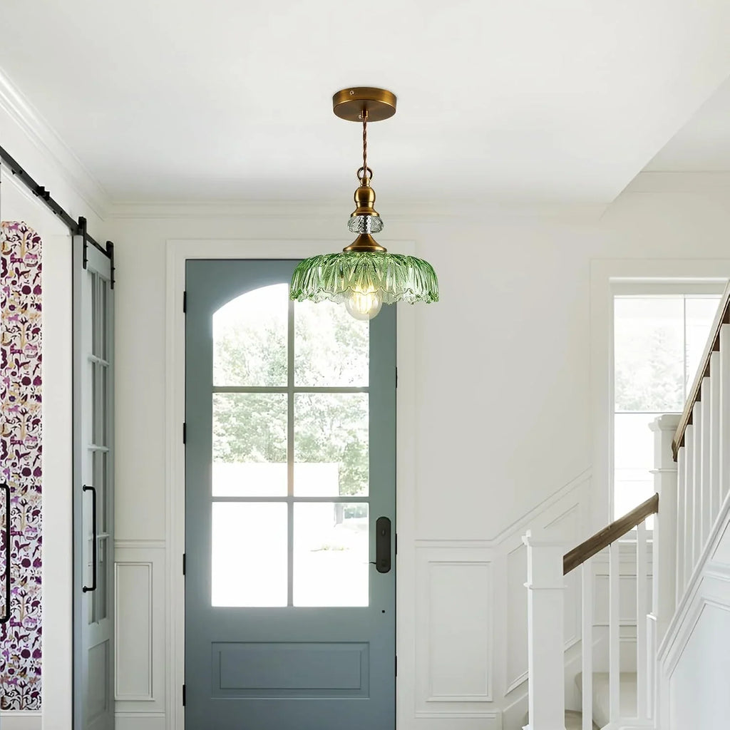 Anthea Retro Brass Glass Flower Pendant Light