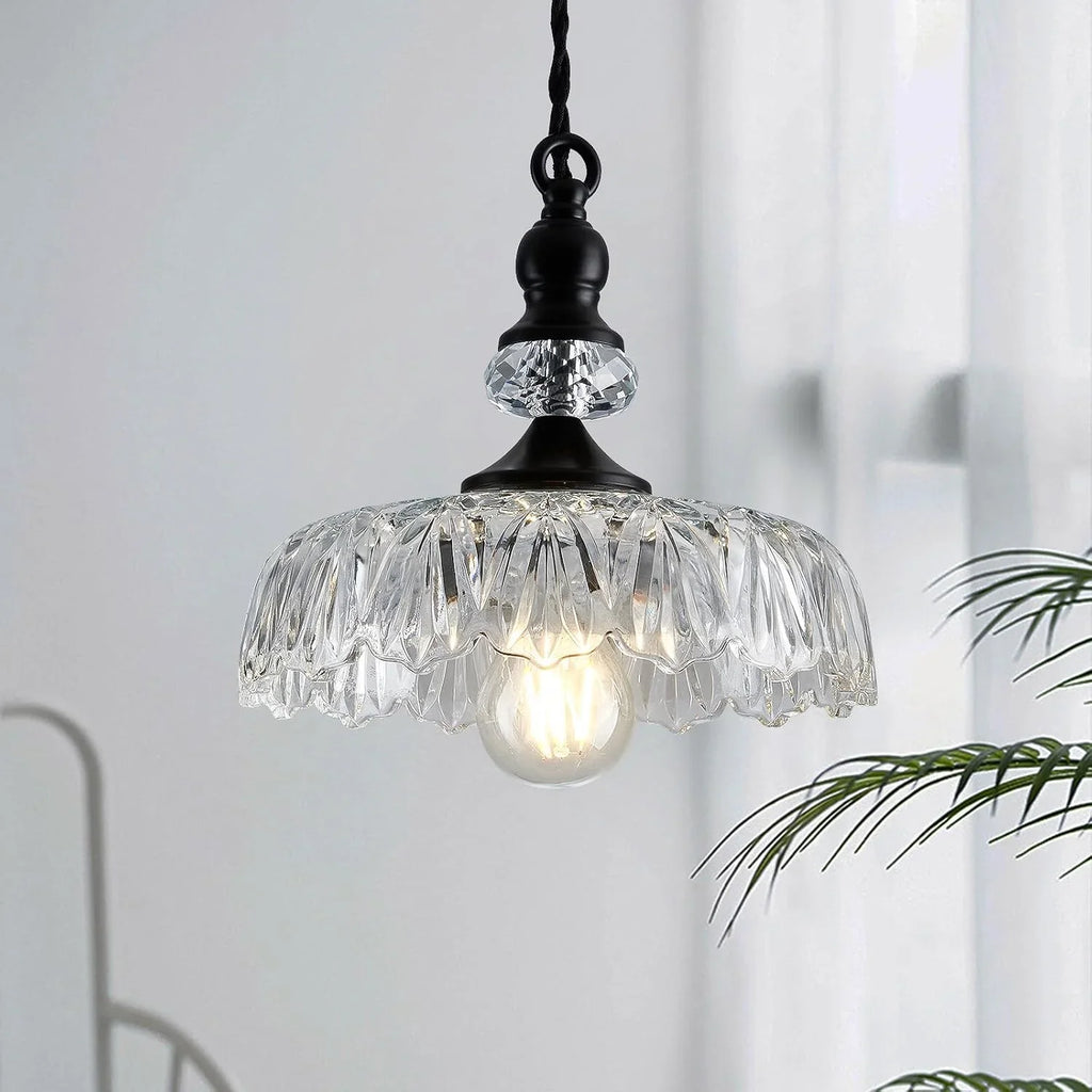 Anthea Retro Brass Glass Flower Pendant Light