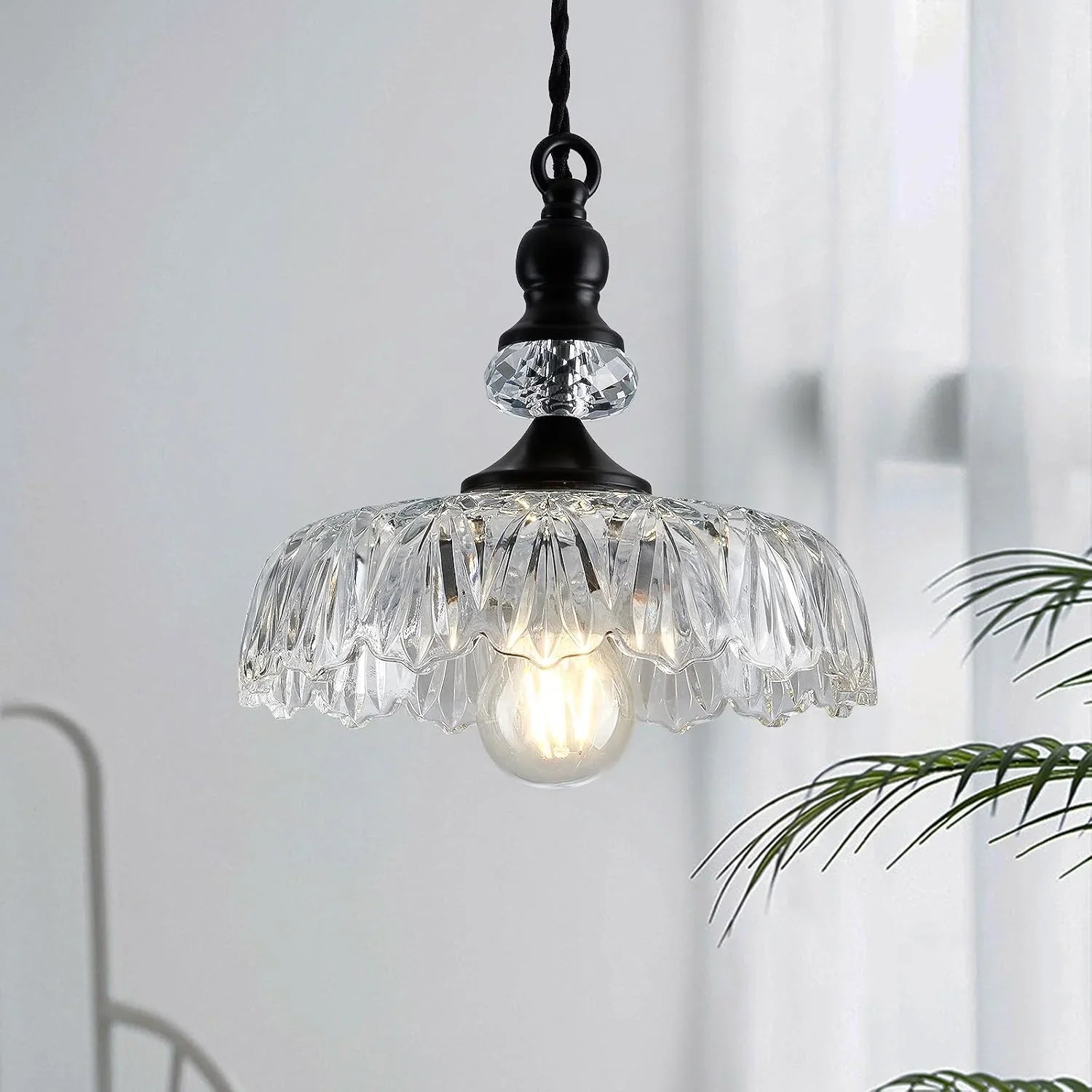 Anthea Retro Brass Glass Flower Pendant Light