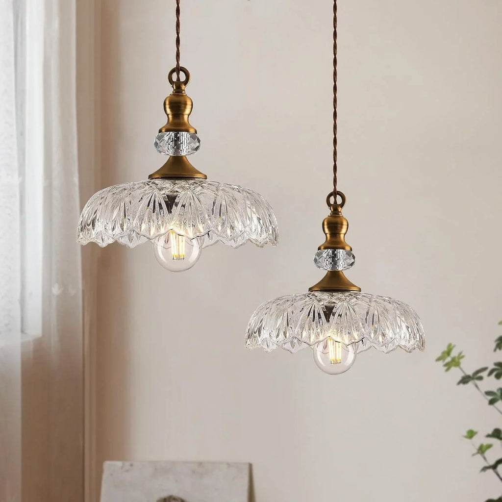 Anthea Retro Brass Glass Flower Pendant Light