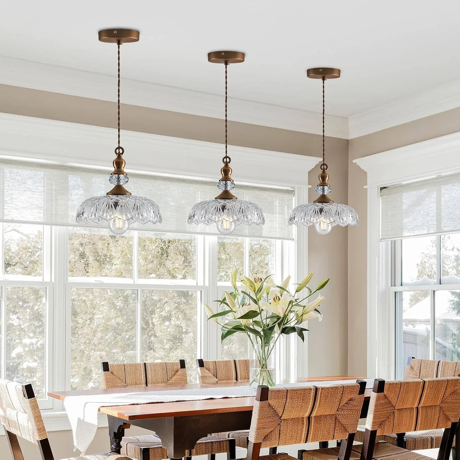 Anthea Retro Brass Glass Flower Pendant Light