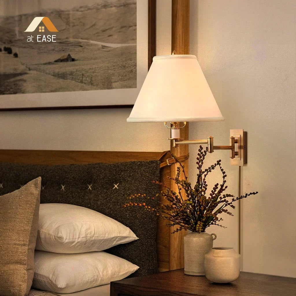 Arlington Linen Shade Metal Swing Arm Wall Lamp