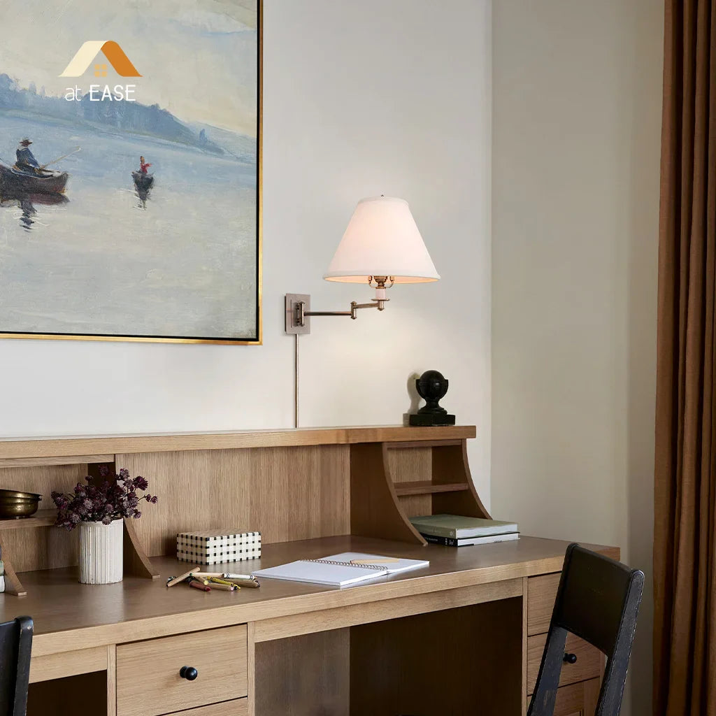 Arlington Linen Shade Metal Swing Arm Wall Lamp