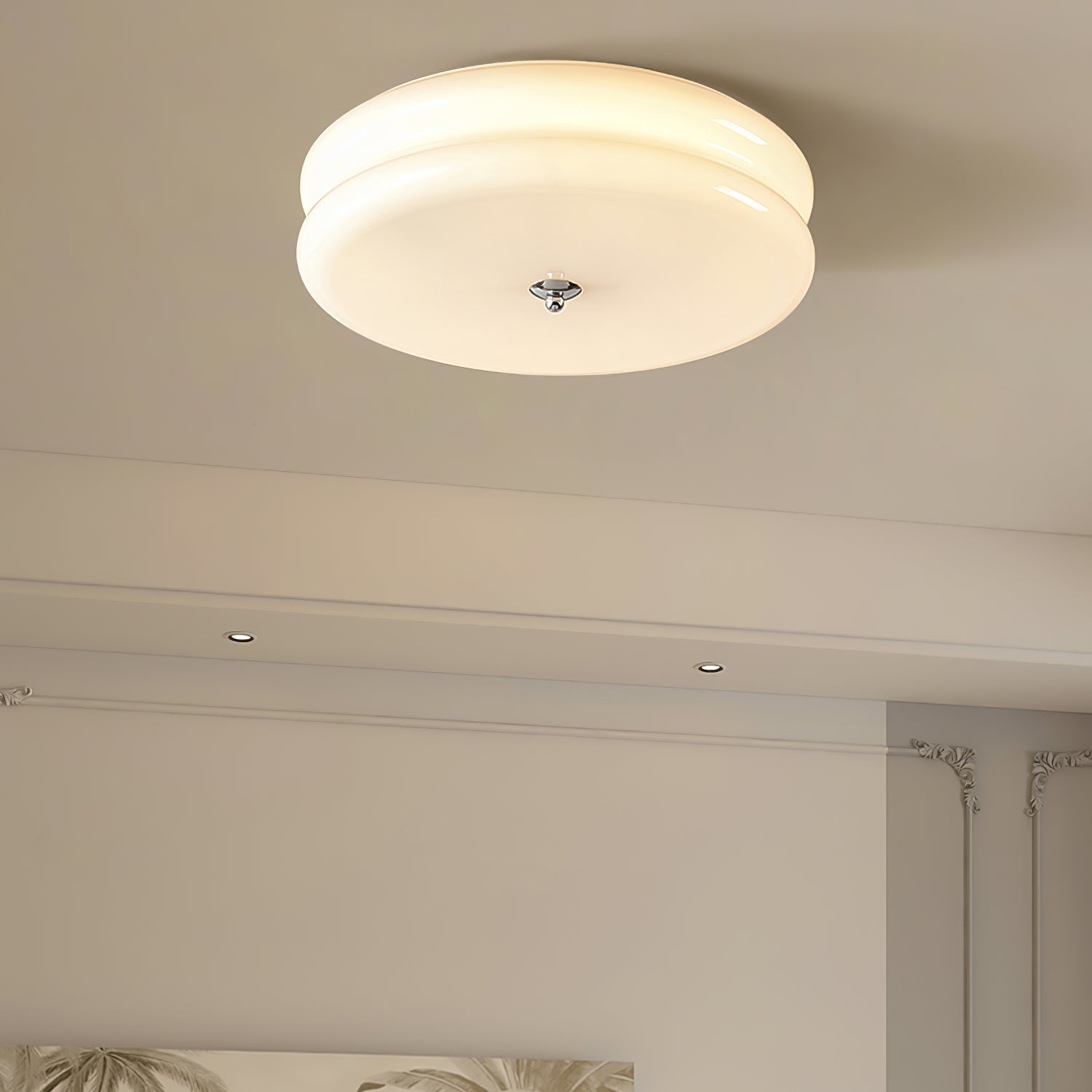 Art Deco Vintage Round Glass Ceiling Light 1-Light