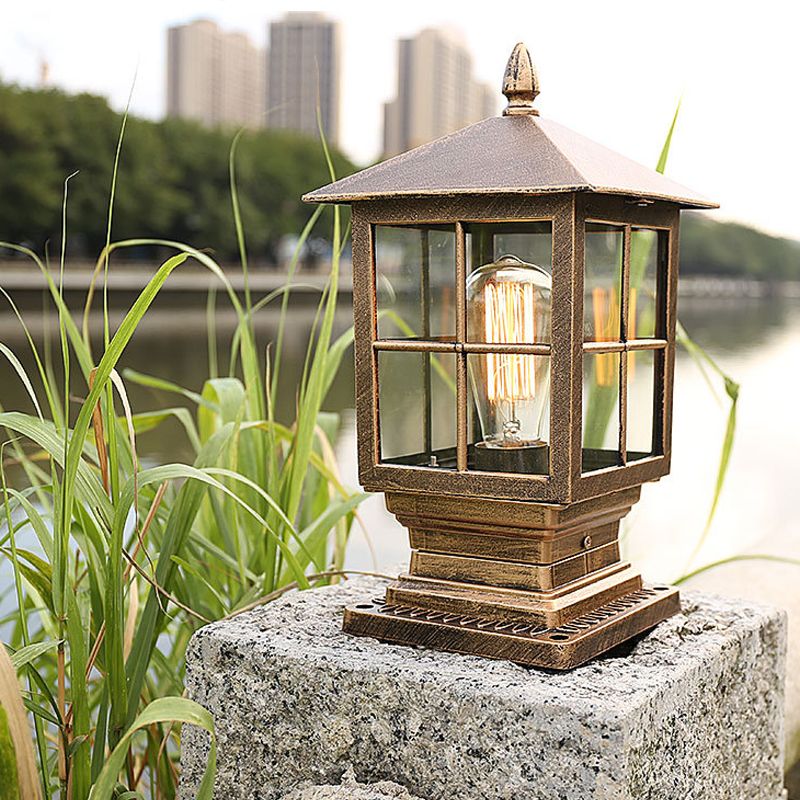 Etilo Modern Metal Glass Lantern LED Outdoor Light Post