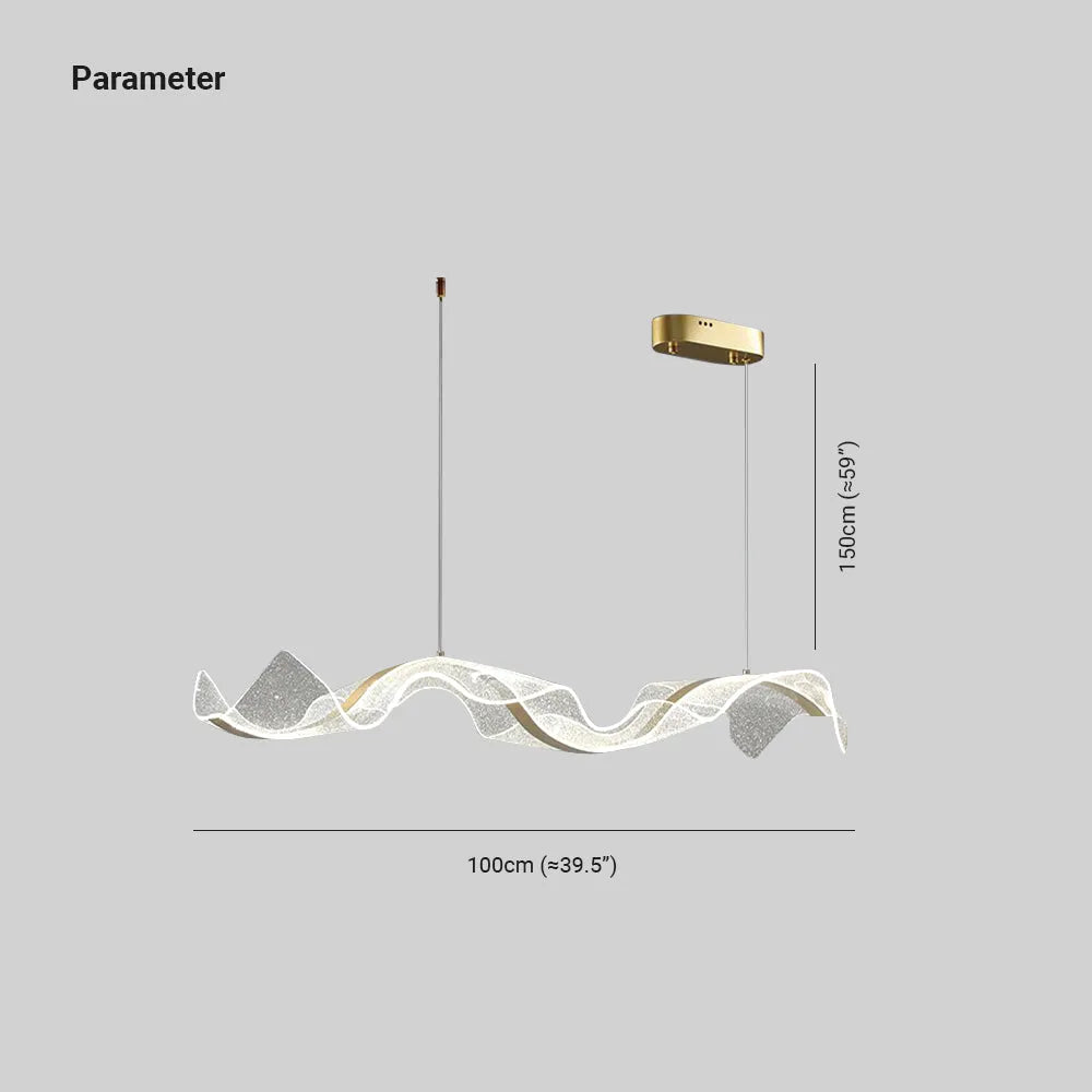 Kristy Pendant Light Designer Wave Acrylic, White/Gold, Dining Room