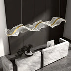 Kristy Pendant Light Designer Wave Acrylic, White/Gold, Dining Room