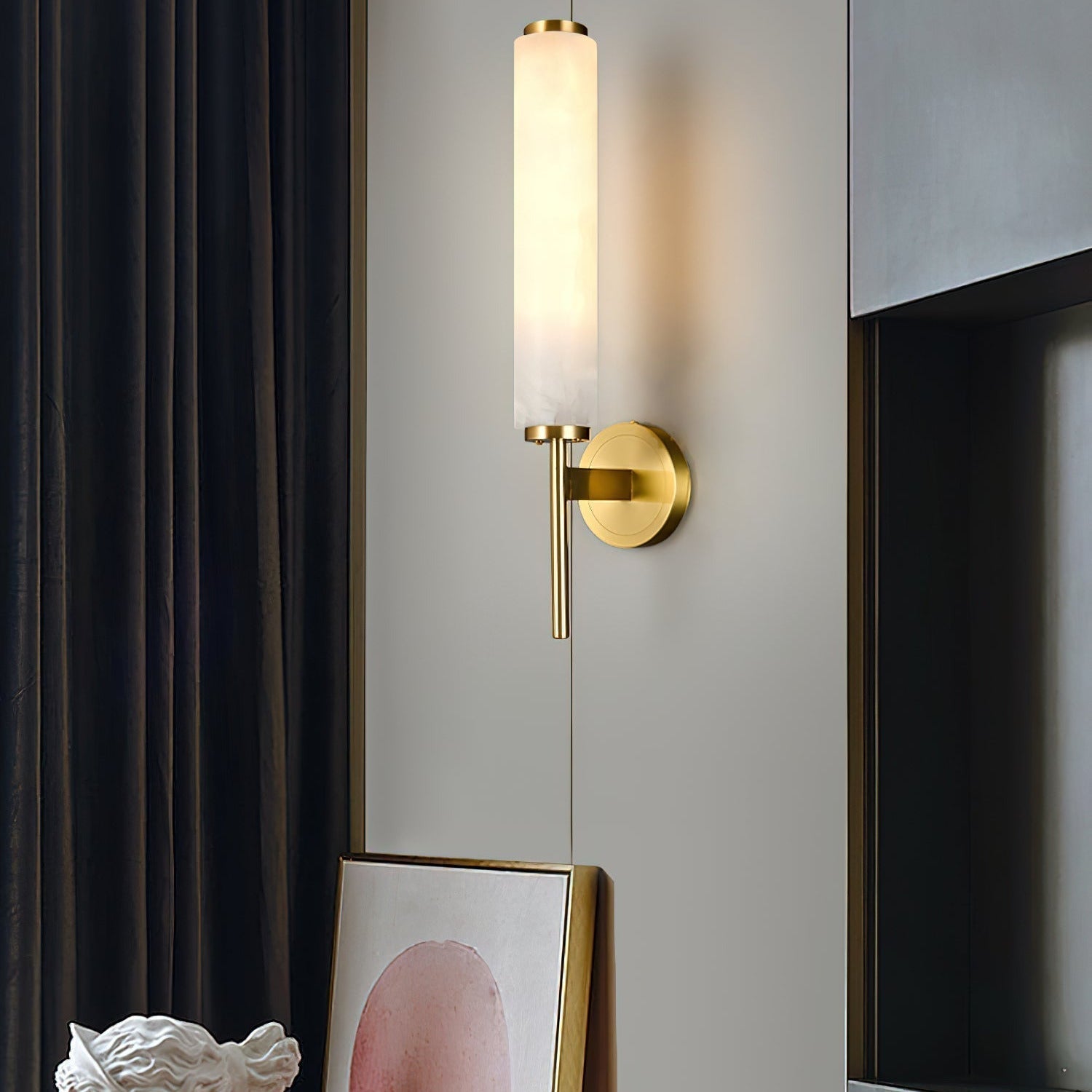 Iron Art Deco Alabaster Wall Lamp