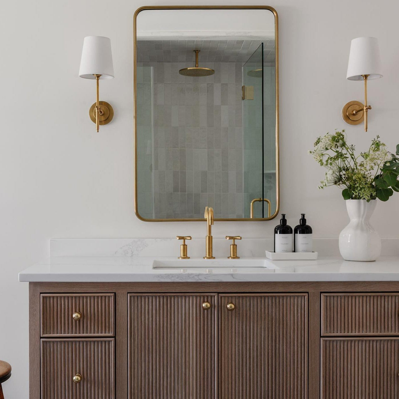 Theodore Wall Sconce in Brass and Fabric