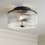 Castor Farmhouse Striped Glass Drum Ceiling Light