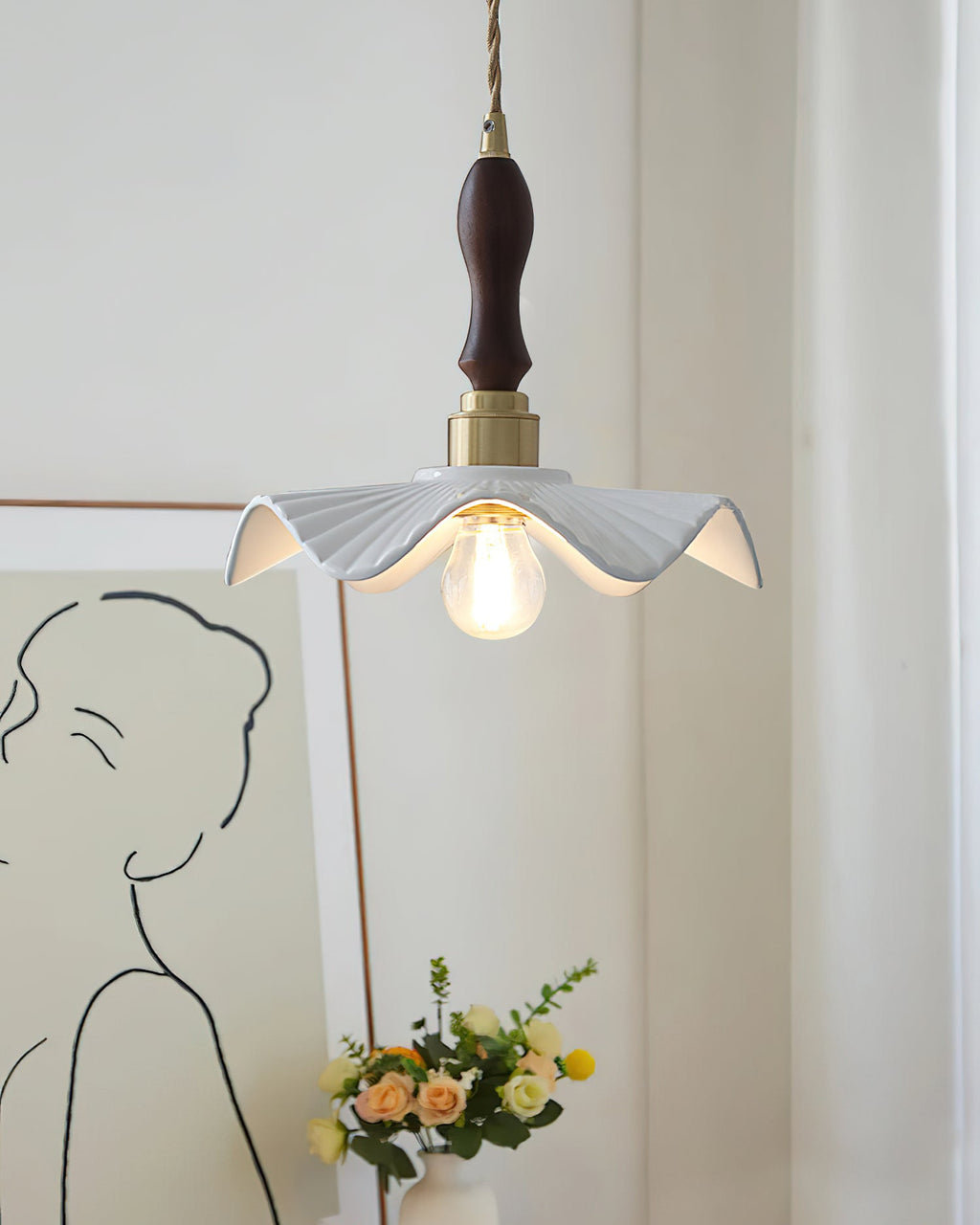 Ceramic Wave Flower Pendant Lamp