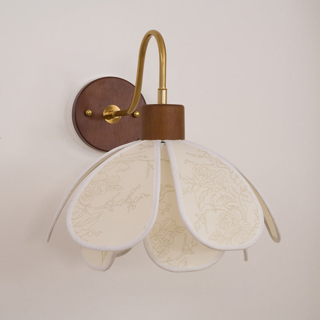 Yuki Floral Wall Sconce in Wood and Fabric