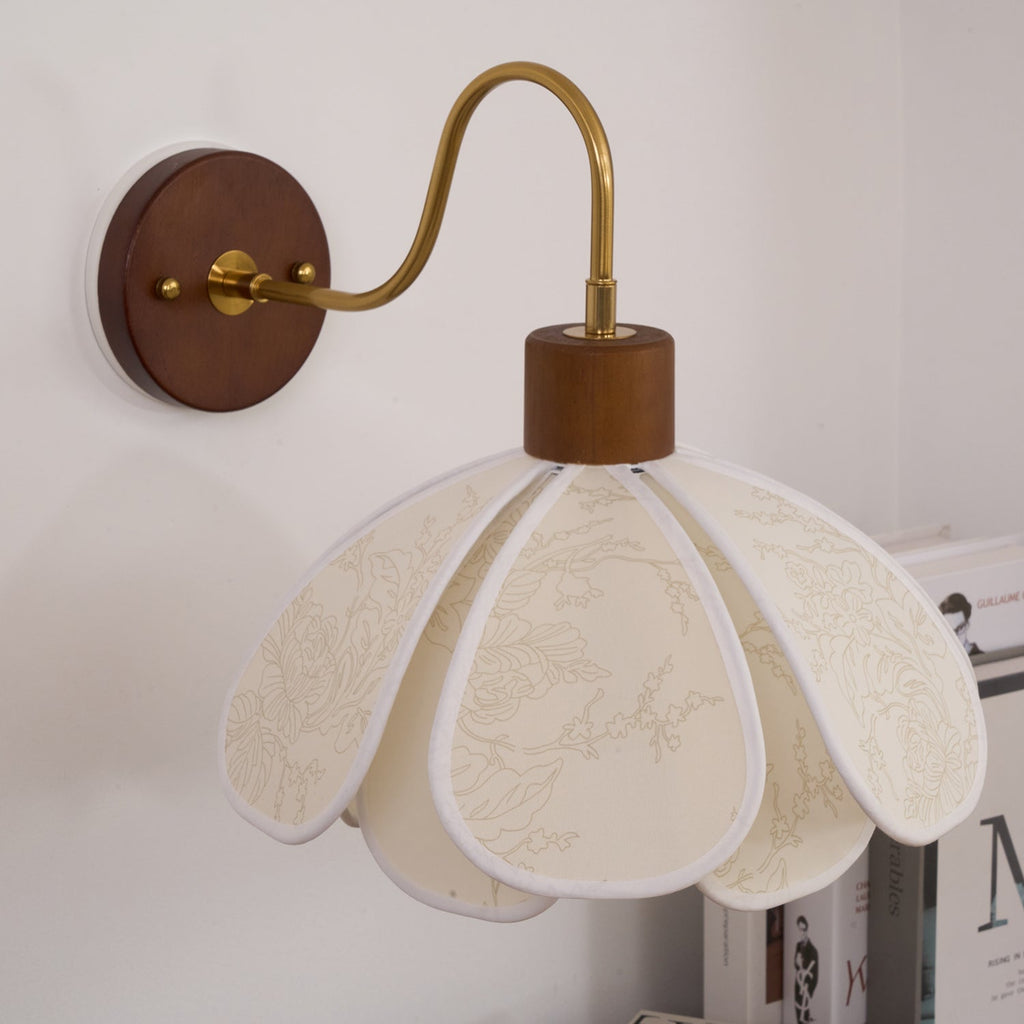 Yuki Floral Wall Sconce in Wood and Fabric
