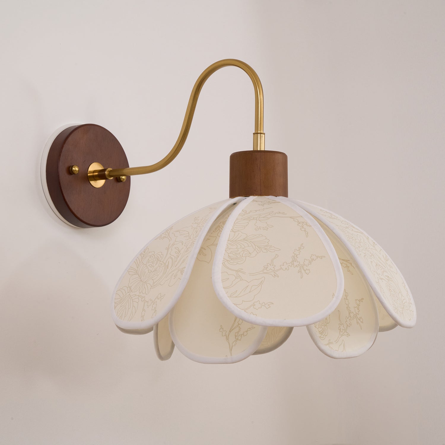 Yuki Floral Wall Sconce in Wood and Fabric