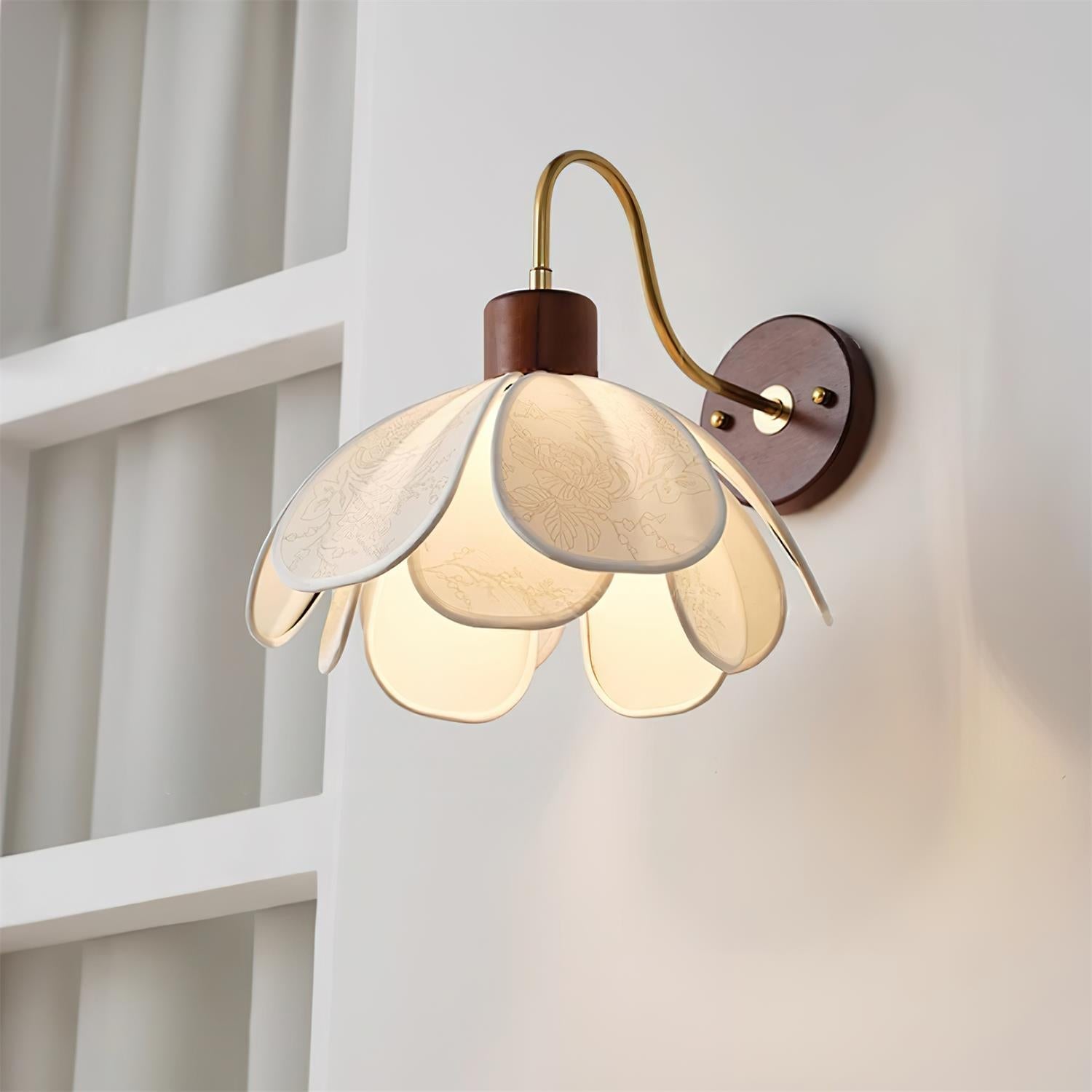 Yuki Floral Wall Sconce in Wood and Fabric
