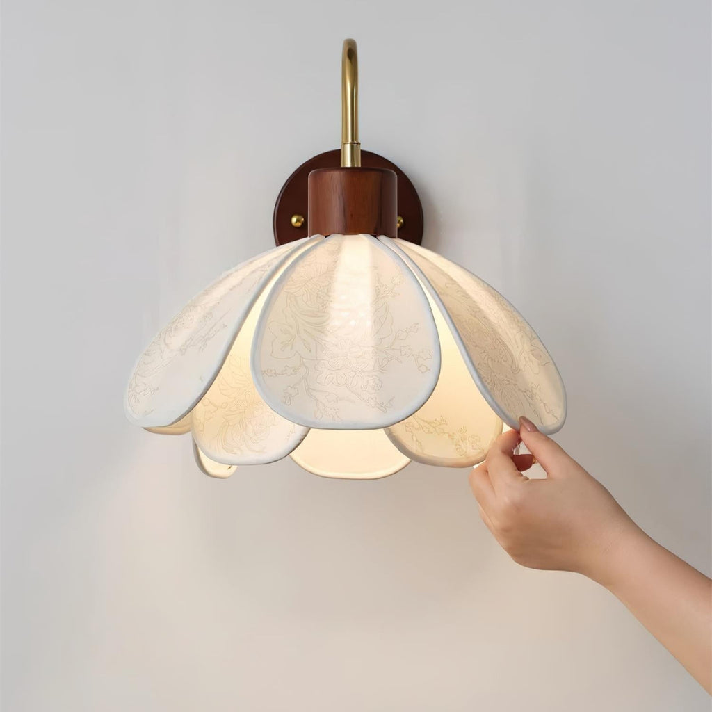 Yuki Floral Wall Sconce in Wood and Fabric
