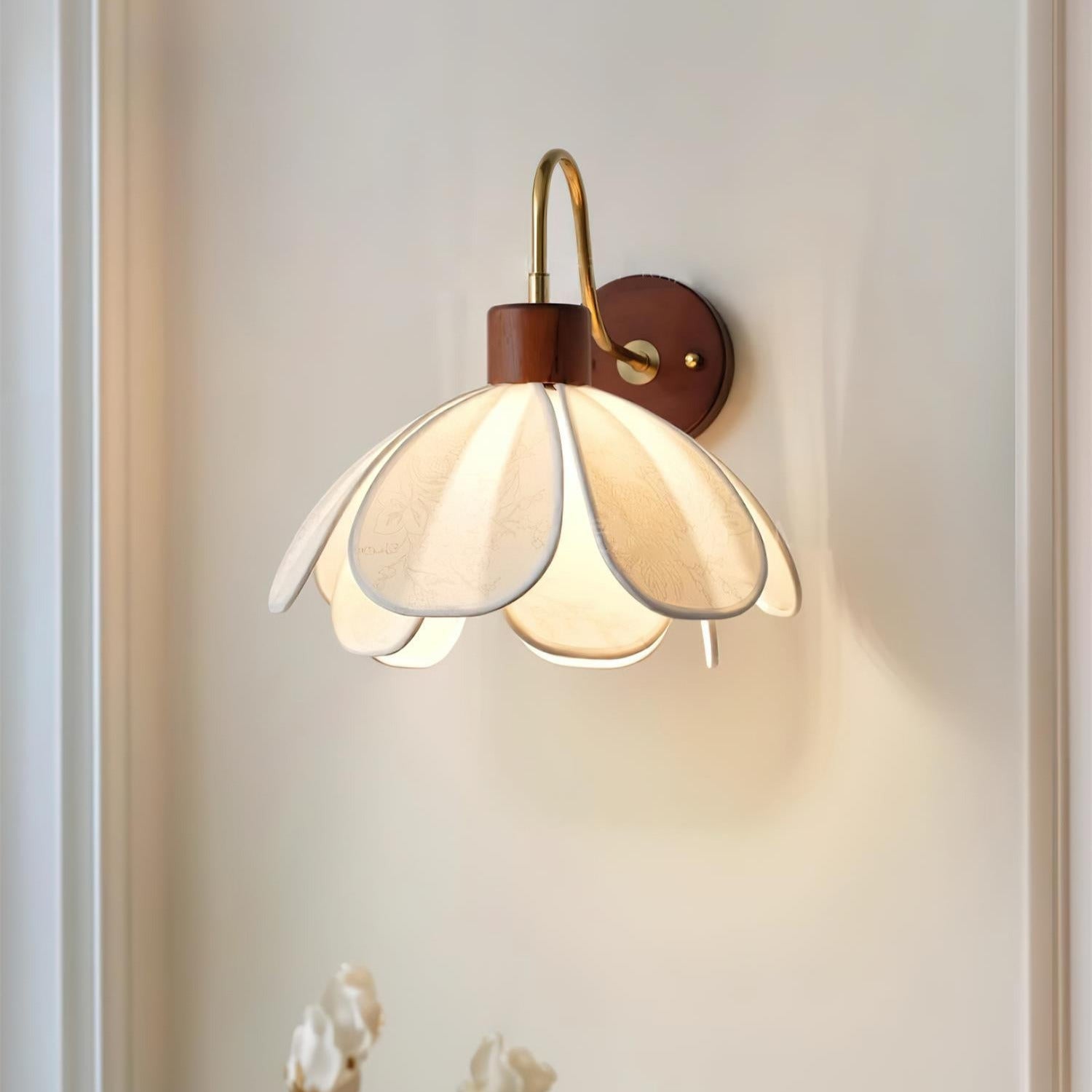 Yuki Floral Wall Sconce in Wood and Fabric