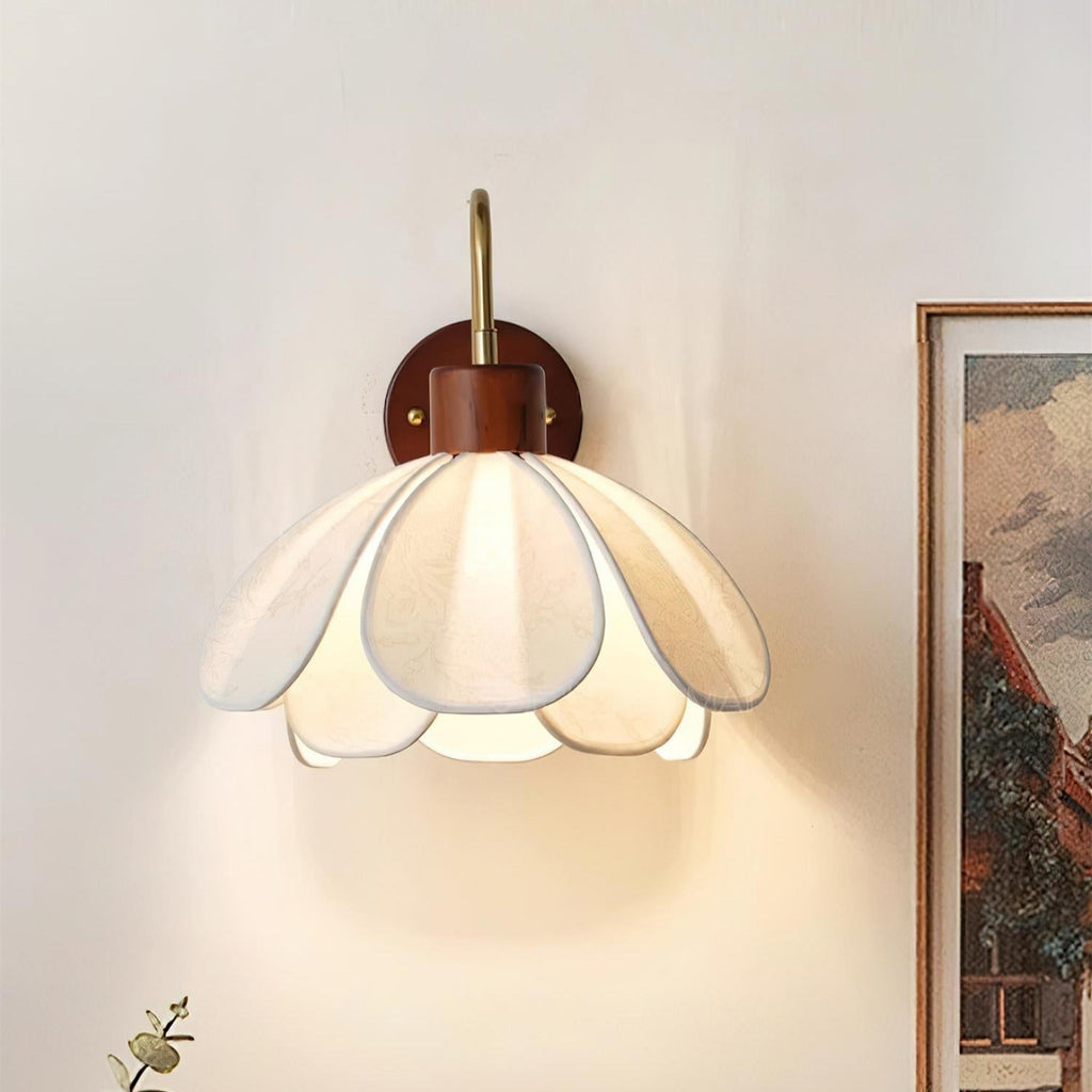 Yuki Floral Wall Sconce in Wood and Fabric