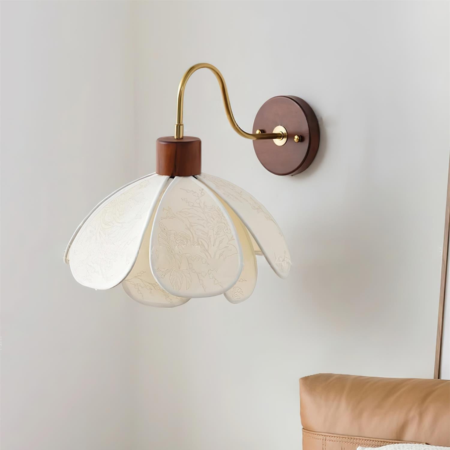 Yuki Floral Wall Sconce in Wood and Fabric