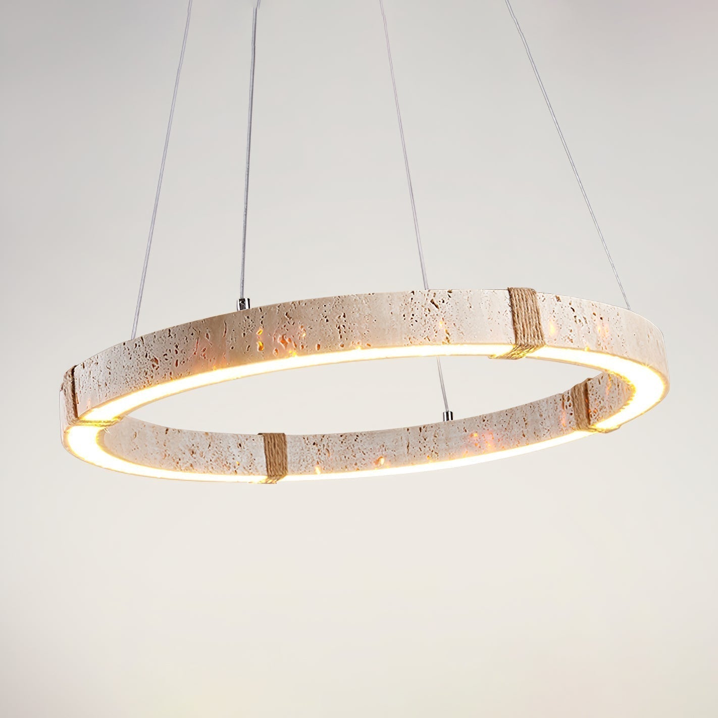Lumae Ring-Shaped Suspension in Travertine Stone