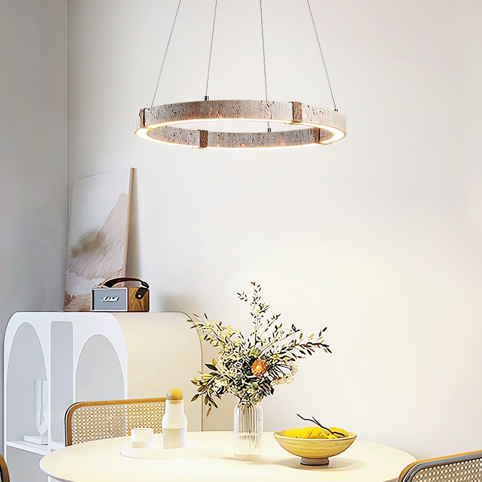 Lumae Ring-Shaped Suspension in Travertine Stone