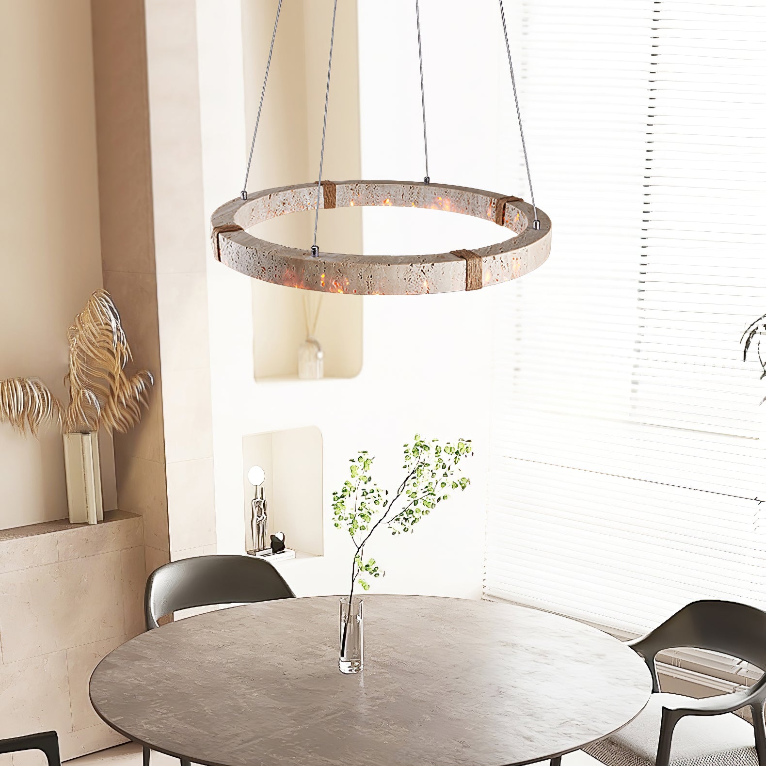 Lumae Ring-Shaped Suspension in Travertine Stone