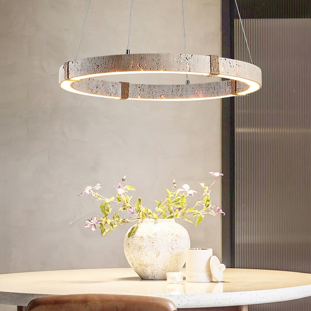 Lumae Ring-Shaped Suspension in Travertine Stone