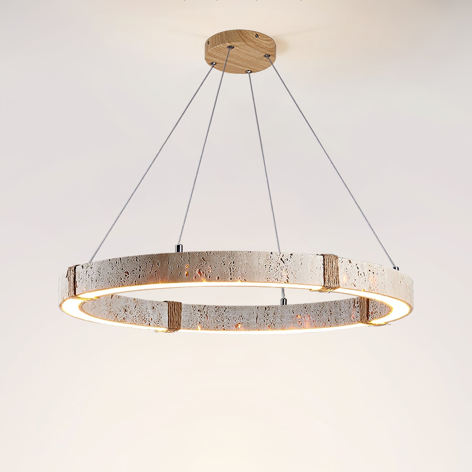 Lumae Ring-Shaped Suspension in Travertine Stone