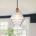 Clarity Antique Brass Striped Stained Glass Bottle Pendant Light