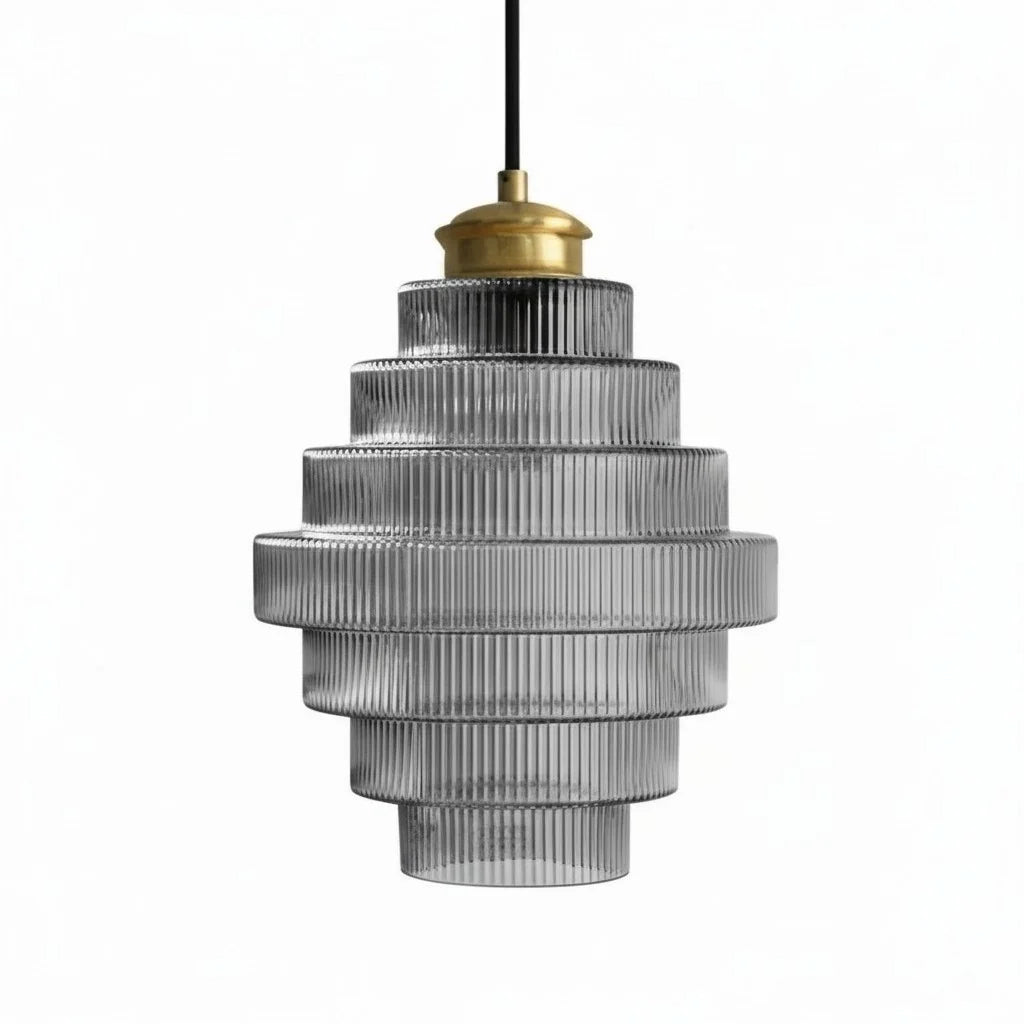 Clarity Antique Brass Striped Stained Glass Bottle Pendant Light