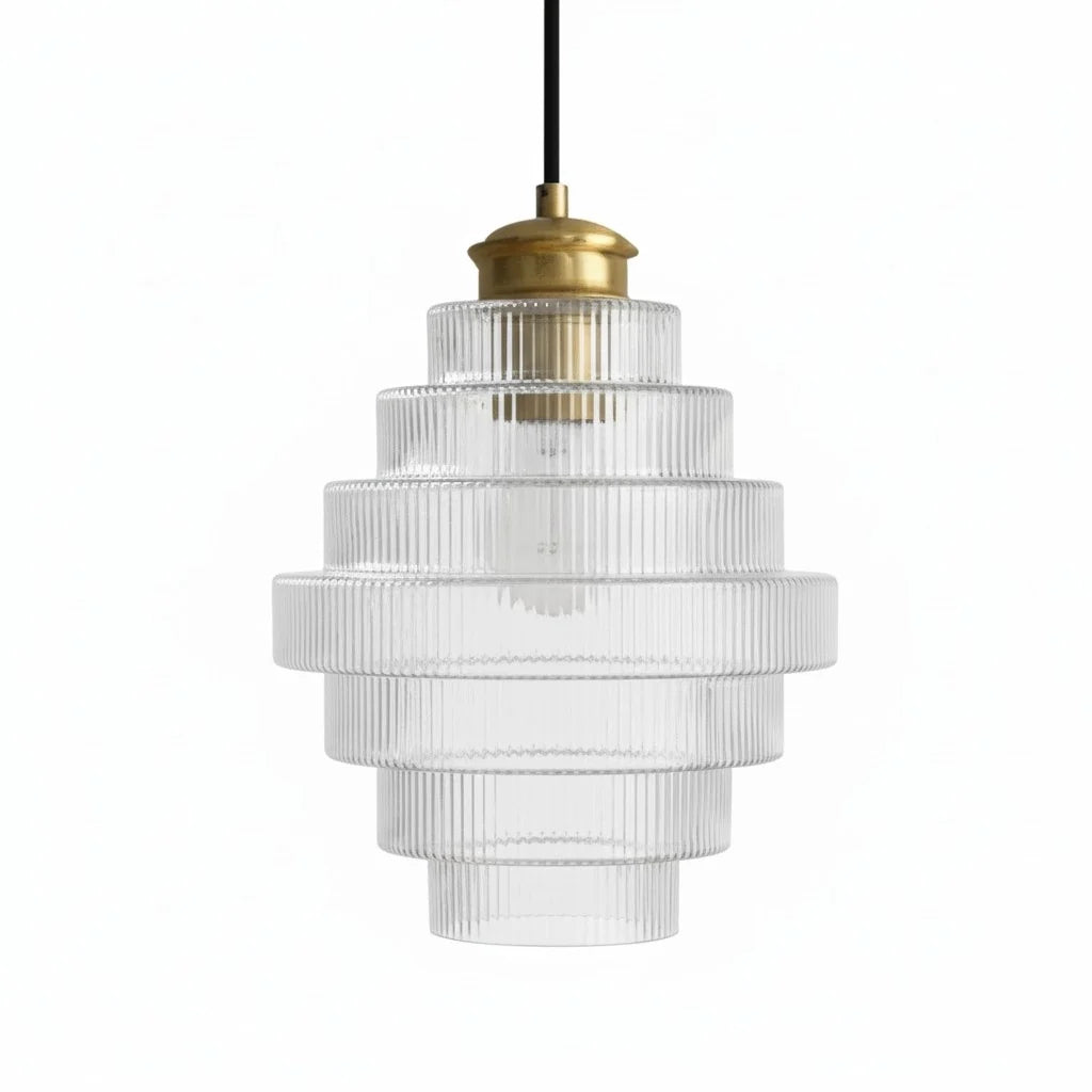 Clarity Antique Brass Striped Stained Glass Bottle Pendant Light