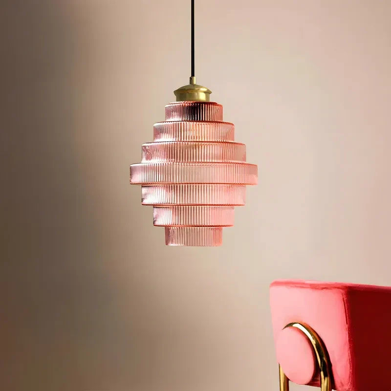 Clarity Antique Brass Striped Stained Glass Bottle Pendant Light