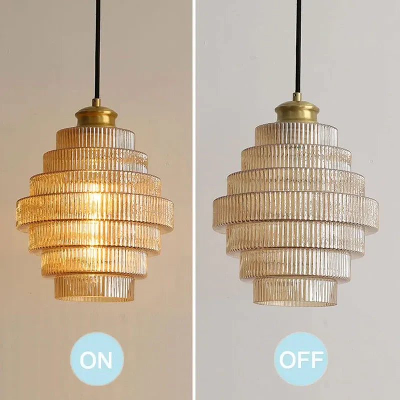 Clarity Antique Brass Striped Stained Glass Bottle Pendant Light