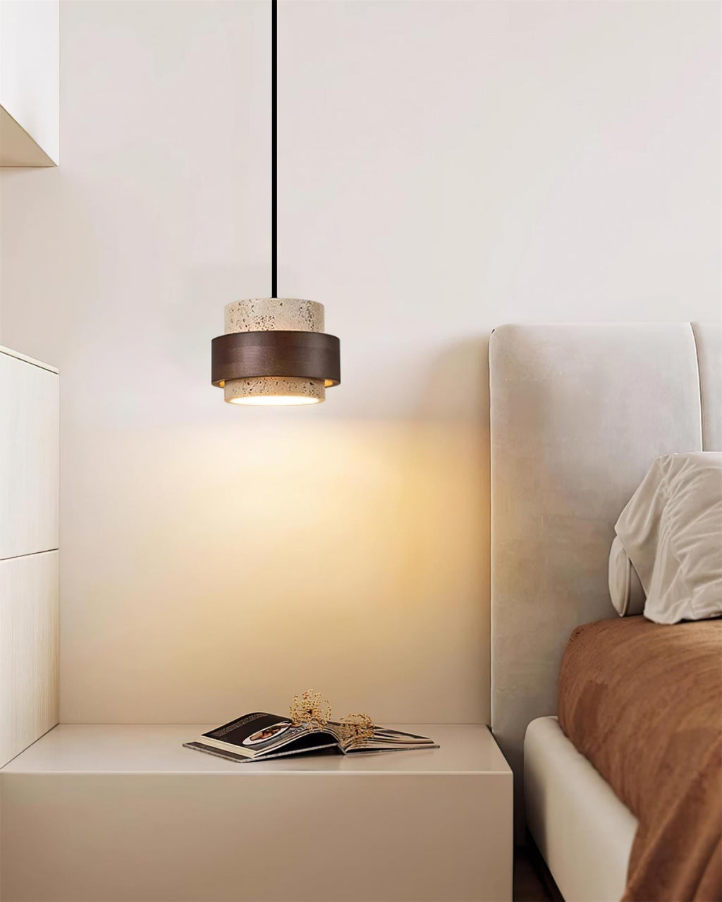 Cole Travertine Plug In Pendant Lamp
