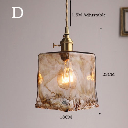 Zina Vintage Geometric Glass Suspension. Brass. Living Room