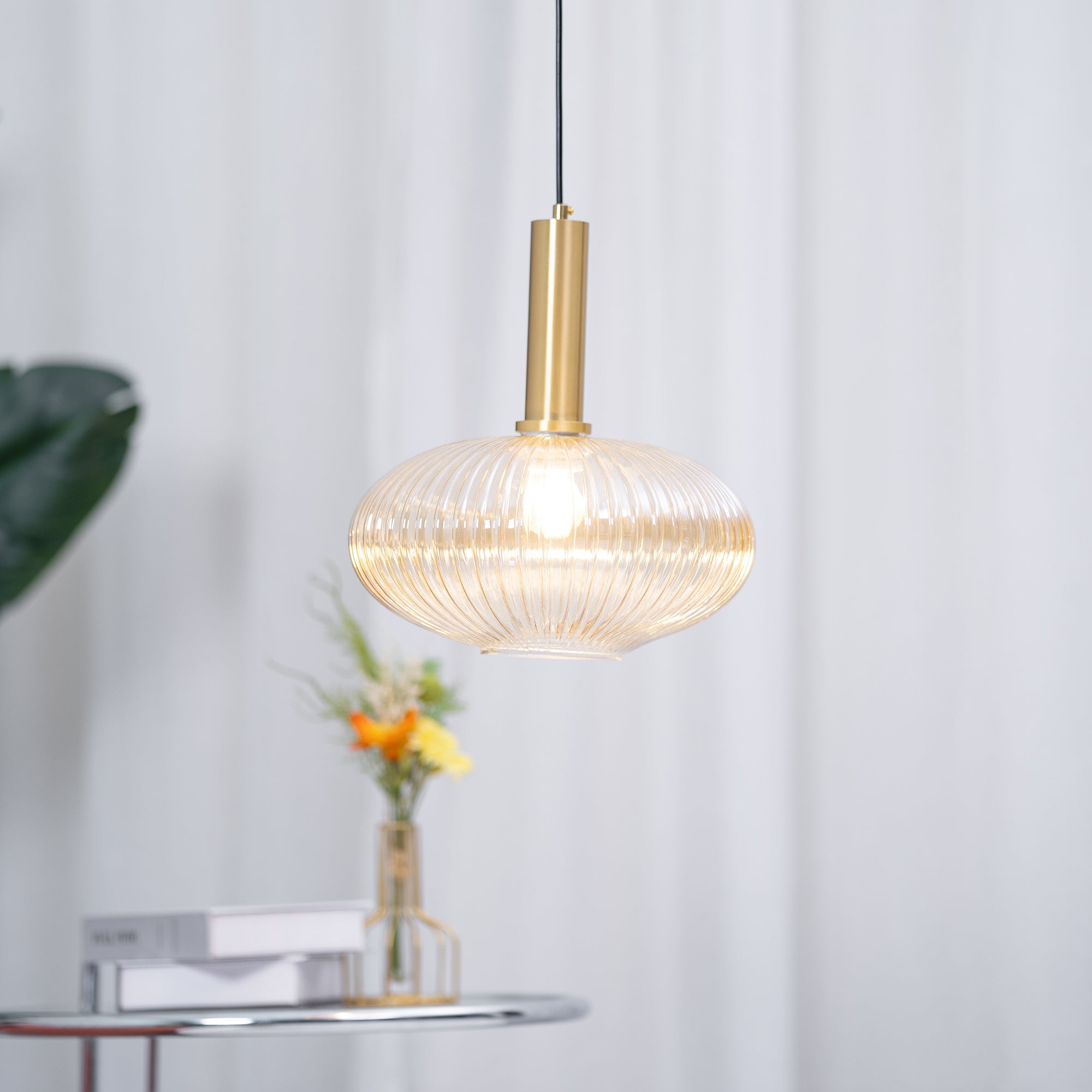 Oval Reeded Glass Pendant Light